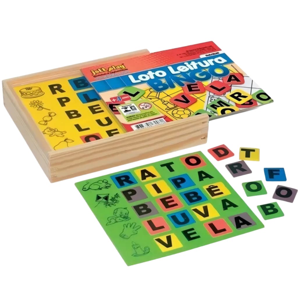 Loto Leitura Madeira Objetivo 105 Pçs Jogo Alfabetização Letramento de Mdf Infantil Letras Sílaba
