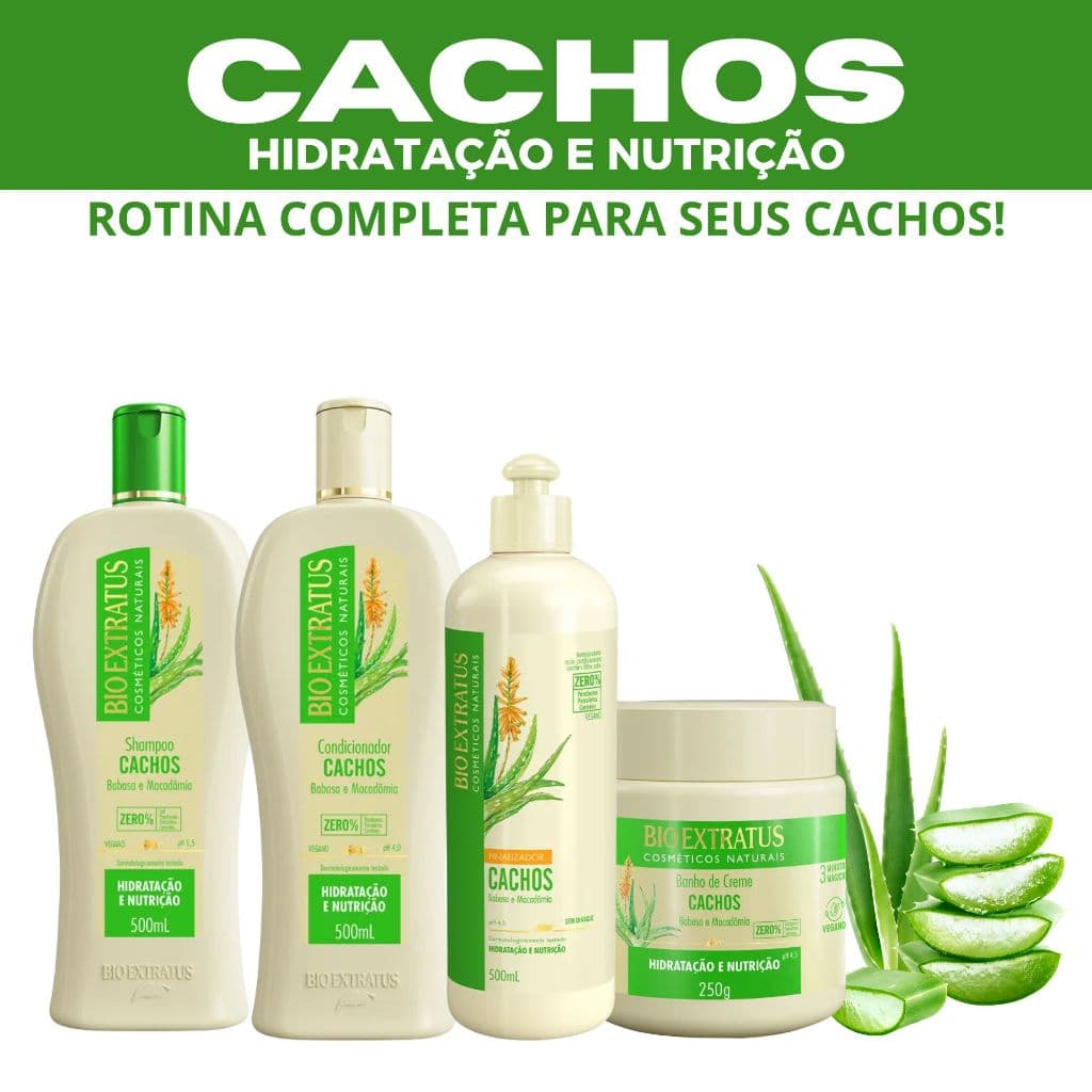 Cachos Bioextratus–Shampoo| Condicionador |Finalizador 500ml|Máscara 250g/1kg|Babosa e Macadâmia