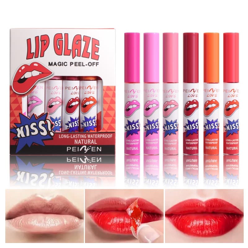 Kit 6 PENNIFEN Magic Pearl Lip Glaze à prova d'água, fácil de colorir, esmalte labial antiaderente