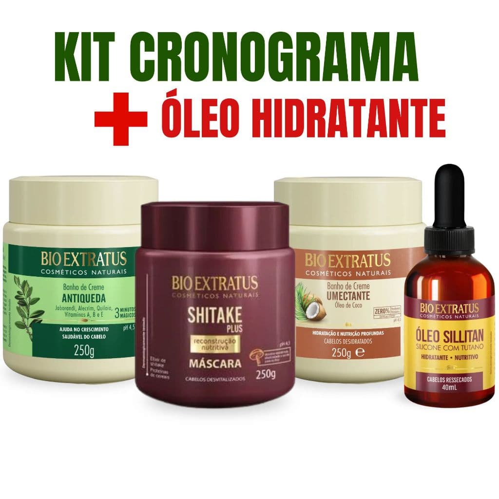 kit Cronograma Capilar Bioextratus 3 Máscaras 250g Hidratação Nutrição Reconstrução + Oleo 40ml
