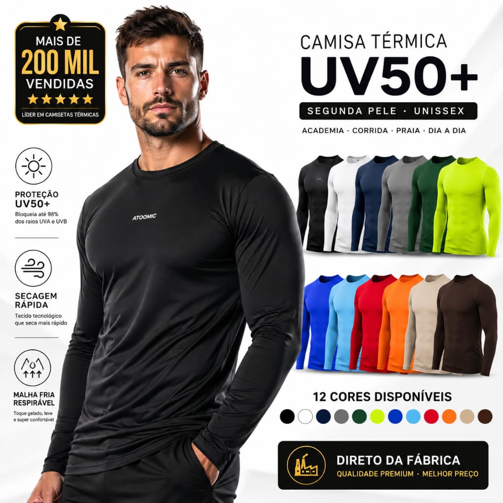 Camisa Térmica Proteção Uv 50+ Segunda Pele Camiseta  Malha Fria Unissex Academia Manga Longa Lisa