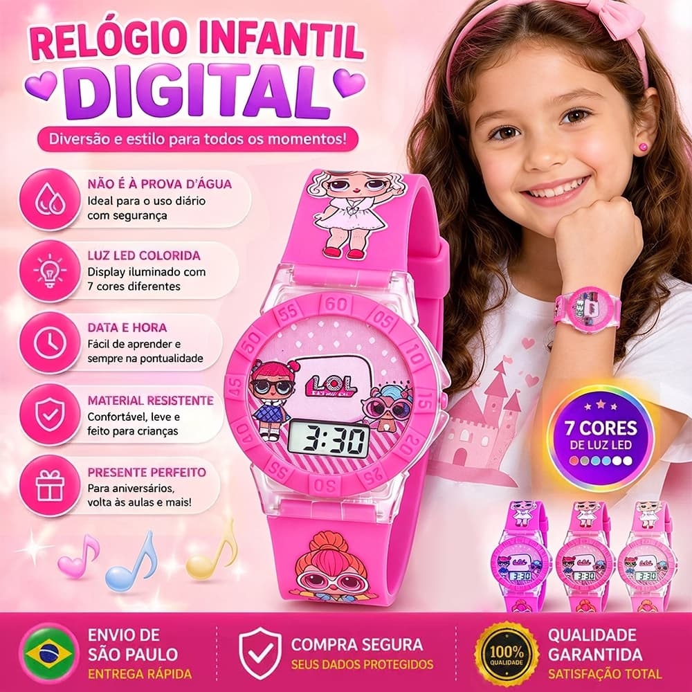 Relógio Musical Infantil Menino Menina Relógio Digital Envio Imediado