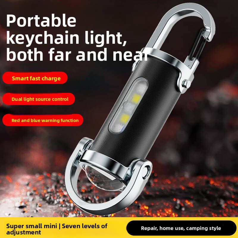 Chaveiro portátil para pendurar na cintura, lanterna de emergência à prova d'água mini com carregamento USB e luz forte.