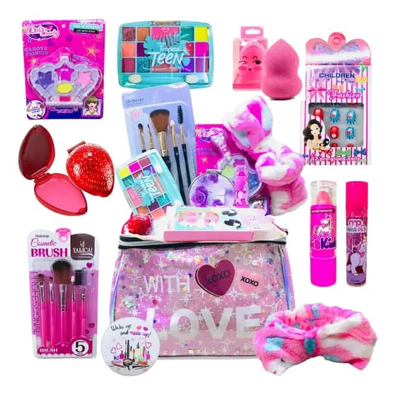 Maleta de Maquiagem Infantil Completa Best Shop Rosa 27x14x17cm