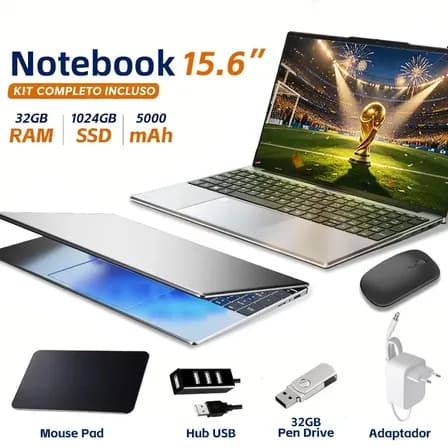 Notebook Intel N95 de 15.6" Com 16GB RAM e SSD de 1TB, Para Trabalho e Estudo