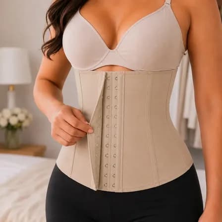Cinta Modeladora Abdominal Feminina Esbelt 404 Emborrachada Cotton Afina Cintura Redutora Barriga Compressão Postural 4 Barbatanas - Chocolate G