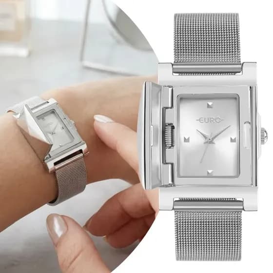 Relógio Euro Feminino Unique Prata com Caixa e Pulseira de Aço Inoxidável à Prova D` Água - Eu2035yxe/4k
