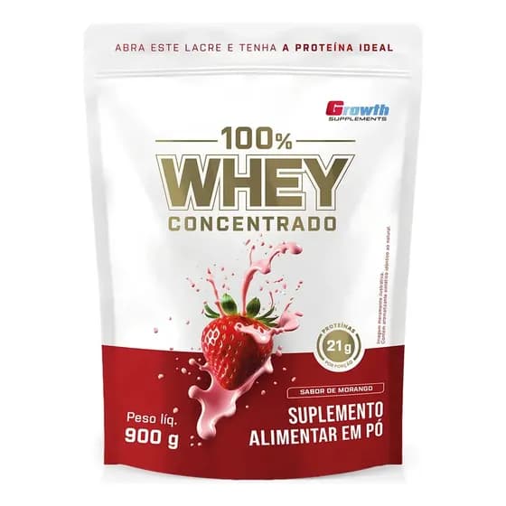 100% Whey Concentrado 900g Growth Supplements Morango