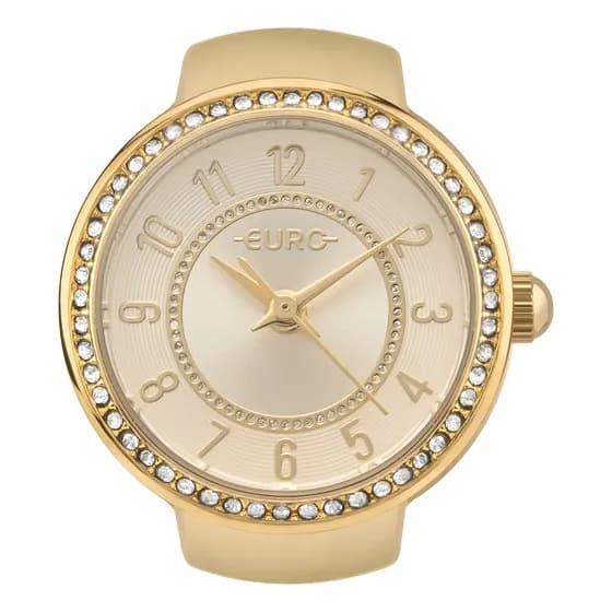 Relógio Anel Euro Dourado Unique Eu2035yyi/4d em Aço com aro de pedras Feminino