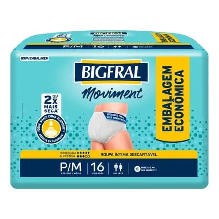 Roupa Íntima Bigfral Moviment P/M 16 Unidades Tamanho Médio