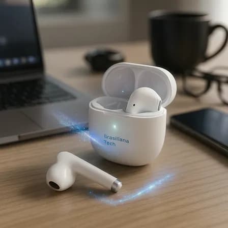 Fone De Ouvido Bluetooth 5.1 Tws Sem Fio Cancelamento De Ruído Cvc Chamadas Claras Microfone Modo Jogo Baixa Latência Gamer Estojo Magnético Controle Touch Ipx4 Bateria 12h Branco Brasiliana Tech