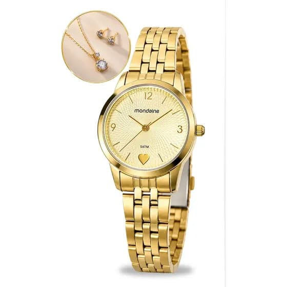 Kit Relógio Mondaine Feminino 99918LPMKDE1K1 Analógico Prova D'água Com Colar E Brincos