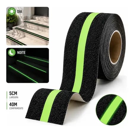 Fita Antiderrapante Fotoluminescente 5cm X 40m Neon, Fita de Segurança Brilha no Escuro para Escadas, Degraus e Pisos