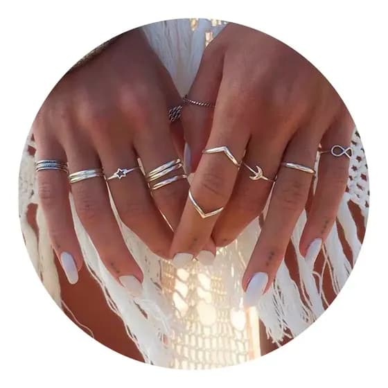 Conjunto 12 Anéis Minimalista Estrela Lua Infinito Cor Prateado Tamanho Diversos