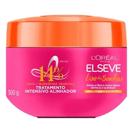 L'Oréal Paris Elseve Liso dos Sonhos Creme de Tratamento com Queratina Vegetal e AHA, Alinhamento Capilar, Controle de Frizz e Reparação de Danos Químicos e Térmicos, 300g