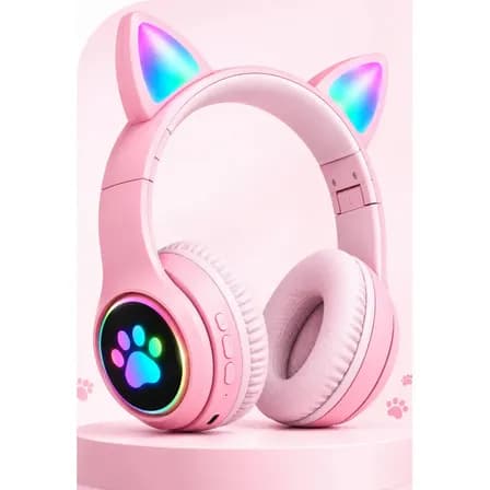 Fone De Ouvido Infantil Orelhas Gato Gatinho Bluetooth Sem Fio Rosa