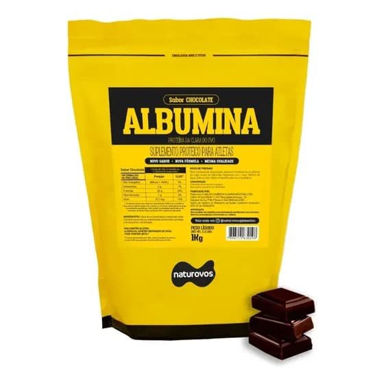 Albumina Naturovos Sabor Chocolate em Pó 1kg Refil Proteína