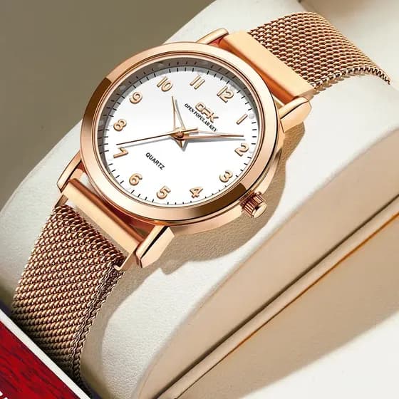 Relógio de pulso OPK 8115 com corria de aço inoxidável cor ouro rose - fondo branco