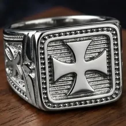 Anel Masculino Templário Cruz Malta Aço Inox Prateado Luxo 22