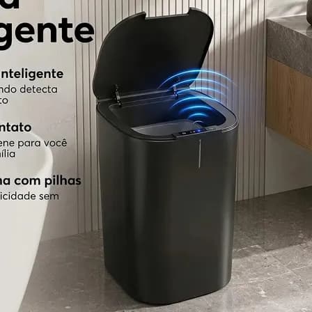 Lixeira Inteligente de 16L com Sensor Automático para Casa e Escritório Preto