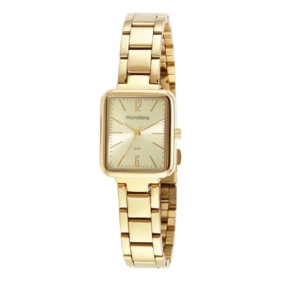 Relógio Mondaine Feminino Dourado Quadrado Casual 32377lpmv