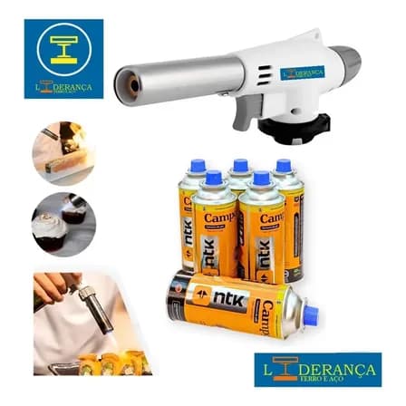 Maçarico Profissional Liderança Com 5 Refis De Gás Butano, Regulagem De Chama E 1300°C
