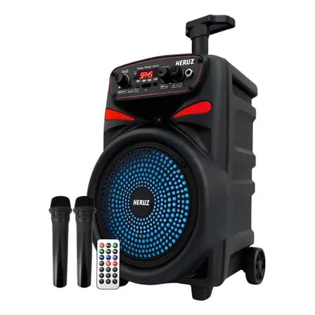 Caixa De Som Amplificada Bluetooth Grande Potencia 2000 Pmpo 10w Saida Entrada Com 2 Microfone Sem Fio Karaoke