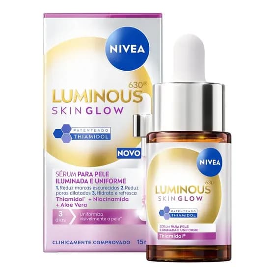 NIVEA LUMINOUS630 Skin Glow Sérum 15ml, Pele Uniforme, Glow Instantâneo, Reduz Manchas e Poros, Hidrata, Cuidado Facial Diário