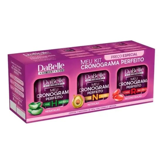 DaBelle Meu Cronograma Perfeito 3 Máscaras Hidratação Nutrição Reconstrução Capilar 1200g