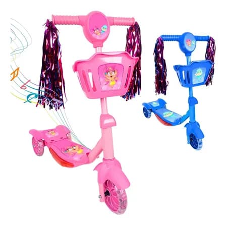 Patinete Infantil 3 Rodas Com Led Som E Cesta Menino Menina Cor Rosa