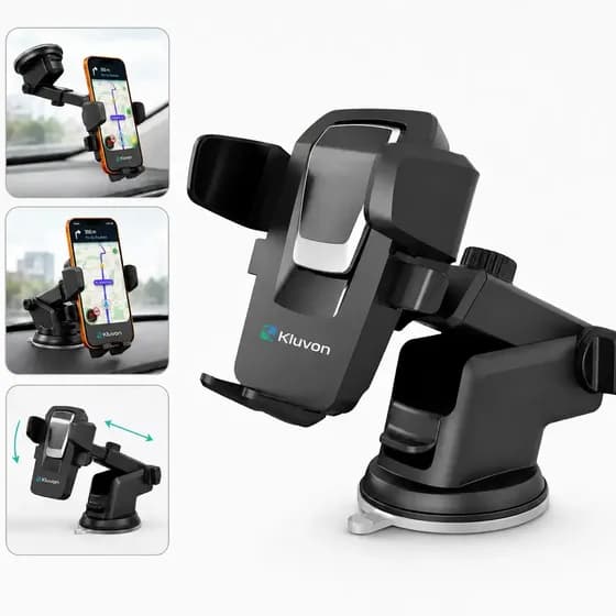 Suporte Veicular Kluvon Para Carro Celular Com Ventosa, Braço Articulado, Ajuste 360°, Trava Automática, Fixação Em Painel Ou Para-brisa, Compatível Com Smartphones Telefone E Gps , Universal Segur
