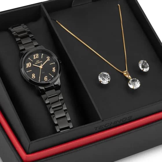 Kit Relógio Technos Feminino Trend Preto - 2035ndf/k1p Preto