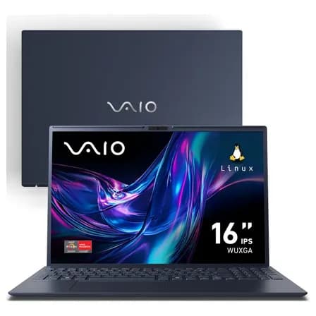 Notebook VAIO FE16 AMD Ryzen 5-5625U Linux 12GB 512GB SSD Tela 16" IPS WUXGA Antirreflexo Cinza Grafite VJFE69F11X-B1211H Memória expansível até 64GB