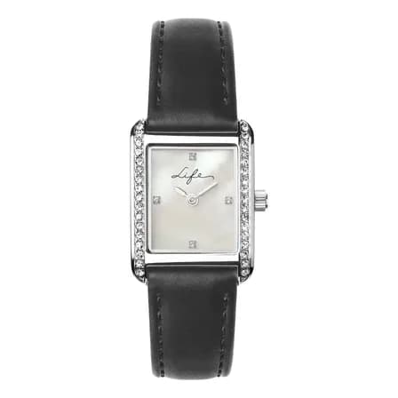 Relógio Life Feminino Couro Preto Branco Preto
