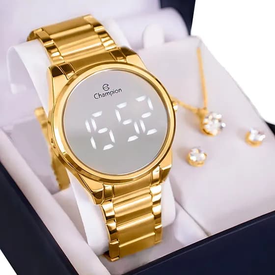 Relógio Champion Digital Feminino Dourado de Aço Inoxidável