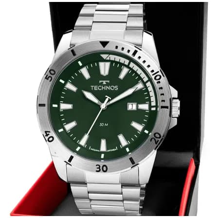 Relógio Masculino Technos Militar Fundo Verde Prateado 2115naq/1v