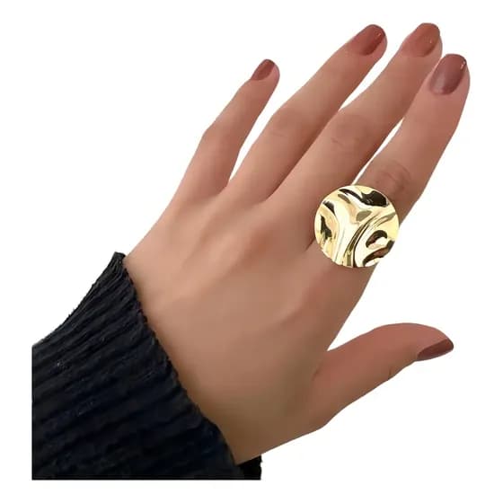 Anel Ajustável Martelado Dourado Amassado Banhado Ouro 18k
