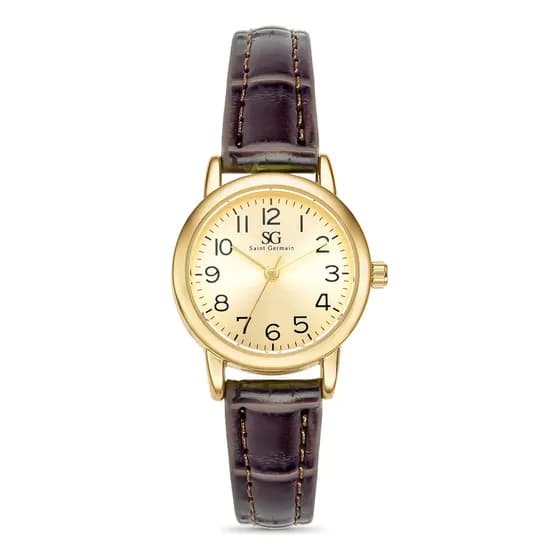 Relógio Saint Germain Houston Feminino Analógico Marrom Dourado Com Pulseira de Couro Sintético