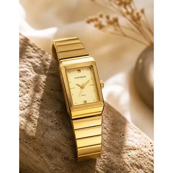 Relógio Mondaine Feminino Quadrado Dourado Luxo Minimalista Dourado