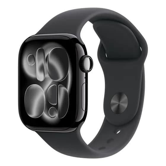 Apple Watch Series 11 GPS + Conectividade celular - Caixa preta brilhante de alumínio – 42 mm - Pulseira esportiva preta – P/M - Distribuidor Autorizado