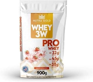 Whey Protein 3w Nutra Gold (32g Proteina)900g Sachê (900 g, Morango)