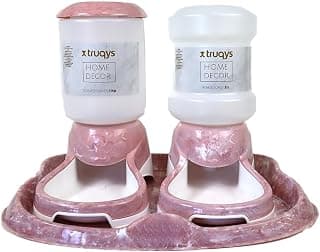 Truqys Pet Kit Bandeja com Comedouro e Bebedouro Automático Mármore Rose