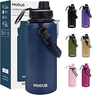 950mL Garrafa Térmica Aço Inoxidável Com Alça Paracord (Azul)