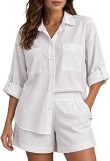 Conjunto Feminino Camisa com Botões e Shorts Cintura Elástica – Casual Chic Elegante Verão