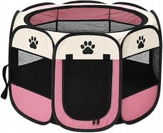 Cercadinho Pet Portátil Dobrável para Cachorros e Gatos, Cercado com Tela Respirável, Tecido Impermeável, Fácil Montagem e Transporte, Casinha Pet Indoor/Outdoor (rosa)