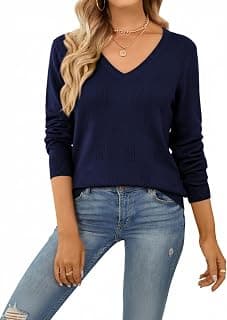 Blusa feminina de outono 2025 fashion pulôver com gola V e manga comprida