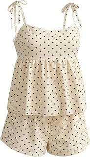 Conjunto feminino de 2 peças com bolinhas e shorts com cordão