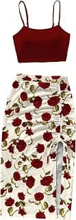 Conjunto feminino de 2 peças de saia floral sem mangas